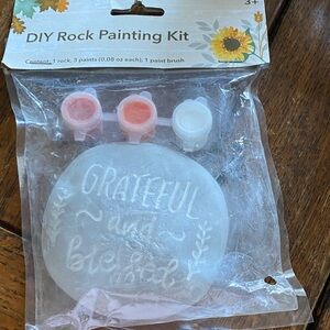 DIY Rock Painting Kit. Round Rock says “Grateful And Blessed”with Paints & Brush
